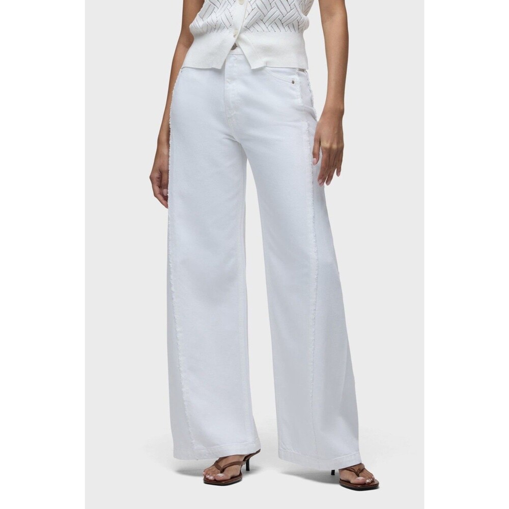Hudson Jeans Jodie White Frayed Wide Leg Jeans